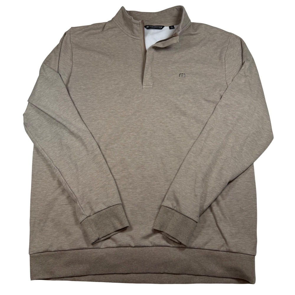 TravisMathew Mens XXL Quarter Zip Pullover Heather Tan Golf Fleece Sweatshirt‎
